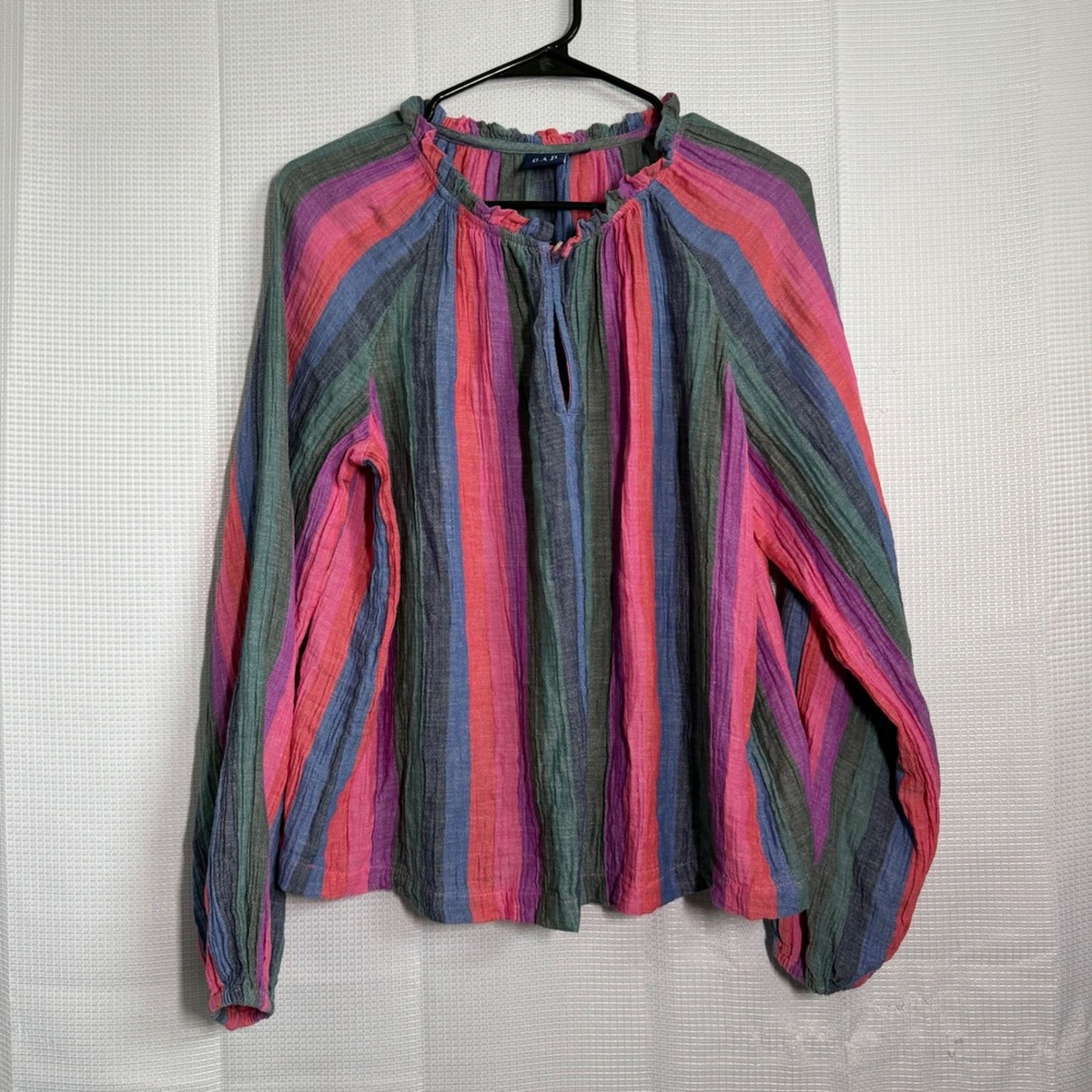 Gap Blouse 100% Cotton Striped‎ Keyhole Neck Boho Peasant Top Small